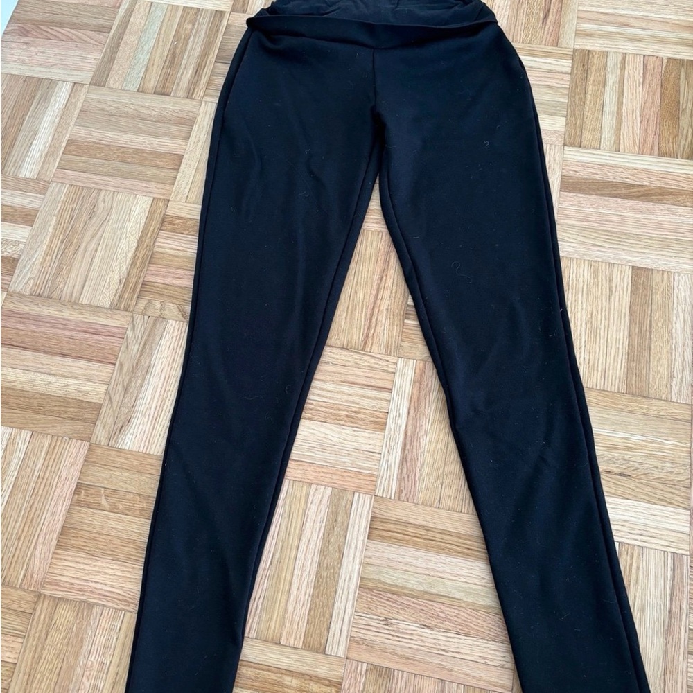 Seraphine Black Maternity Leggings with Purple Brand Detail